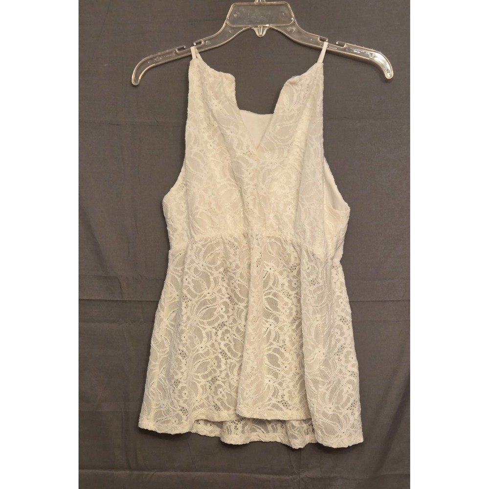 BCBGMAXAZRIA Lace Spaghetti Strap Top Women's Size Small White Boho